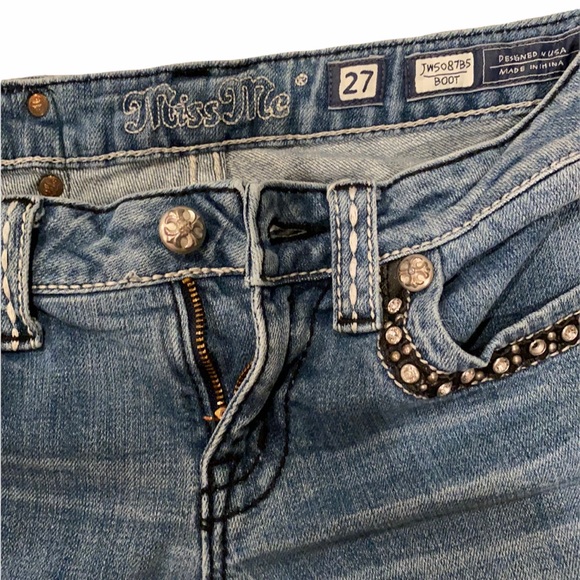 Miss Me Low Rise Skinny Bootcut Rhinestone Jeans - Picture 4 of 16